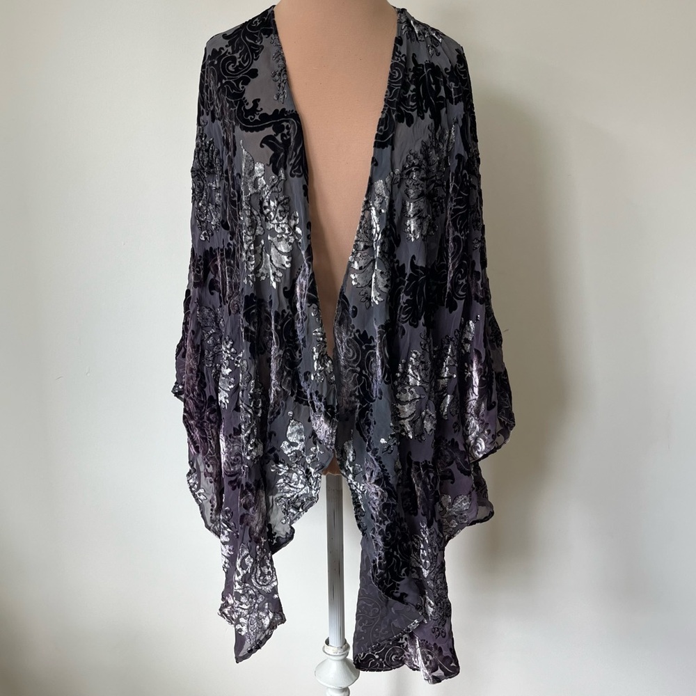 Kevin O’Brien Studio Art To Wear Velvet Brocade Aubergine Caplet Shawl Wrap NWT